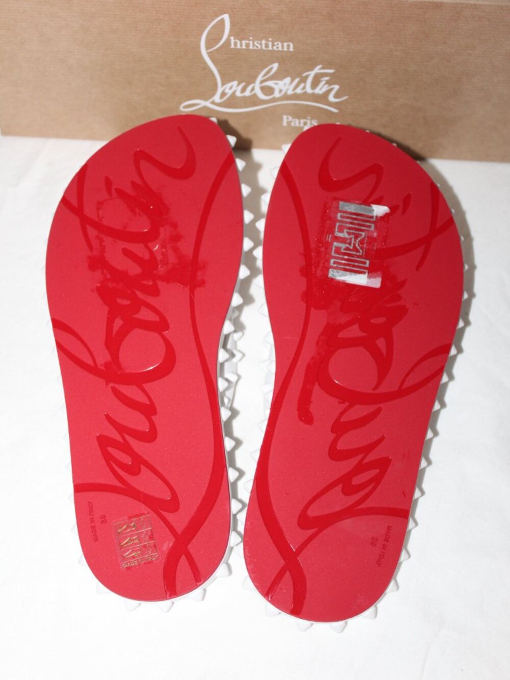 NWB Christian Louboutin Super Loubi Flip Flops Spiked Sandals Slip Ons Slide 39 - Picture 7 of 7